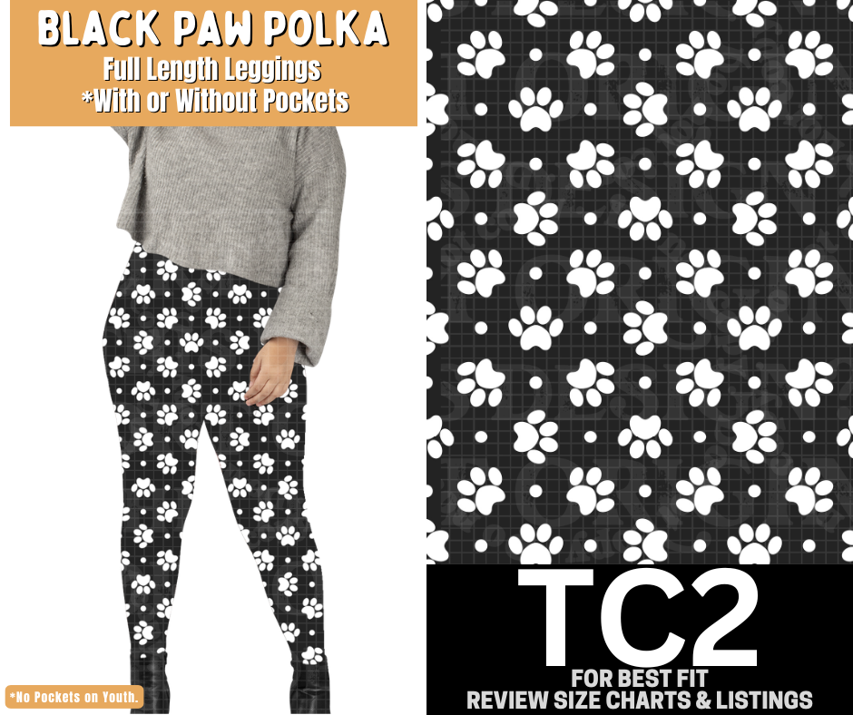 Black Paw Polka Full Length Leggings w/ Pockets