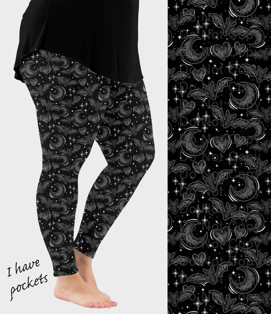 RTS - Black Bats and Moon Leggings with Pockets