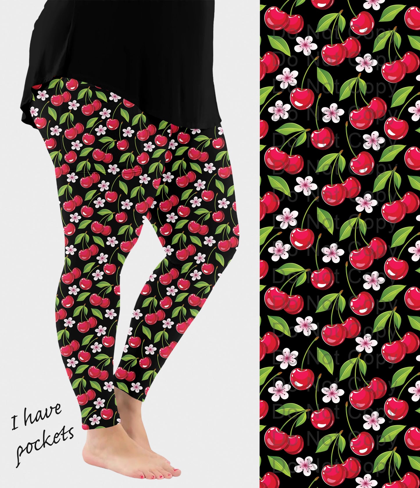 RTS - Black Cherry Blooms Leggings with Pockets