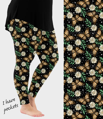 RTS - Black Daisy Butterfly Leggings with Pockets