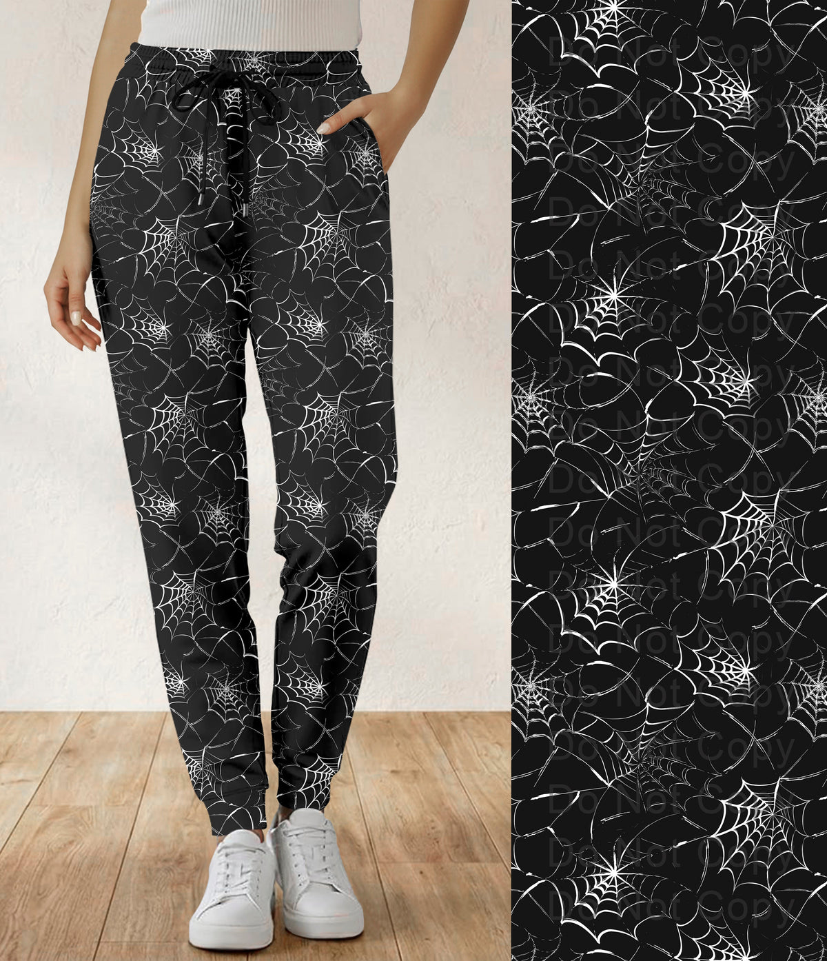 RTS - Black and White Webs Halloween Jogger Pants with Pockets