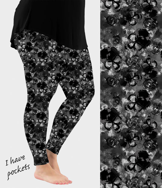 RTS - Black Skulls Leggings w/ Pockets