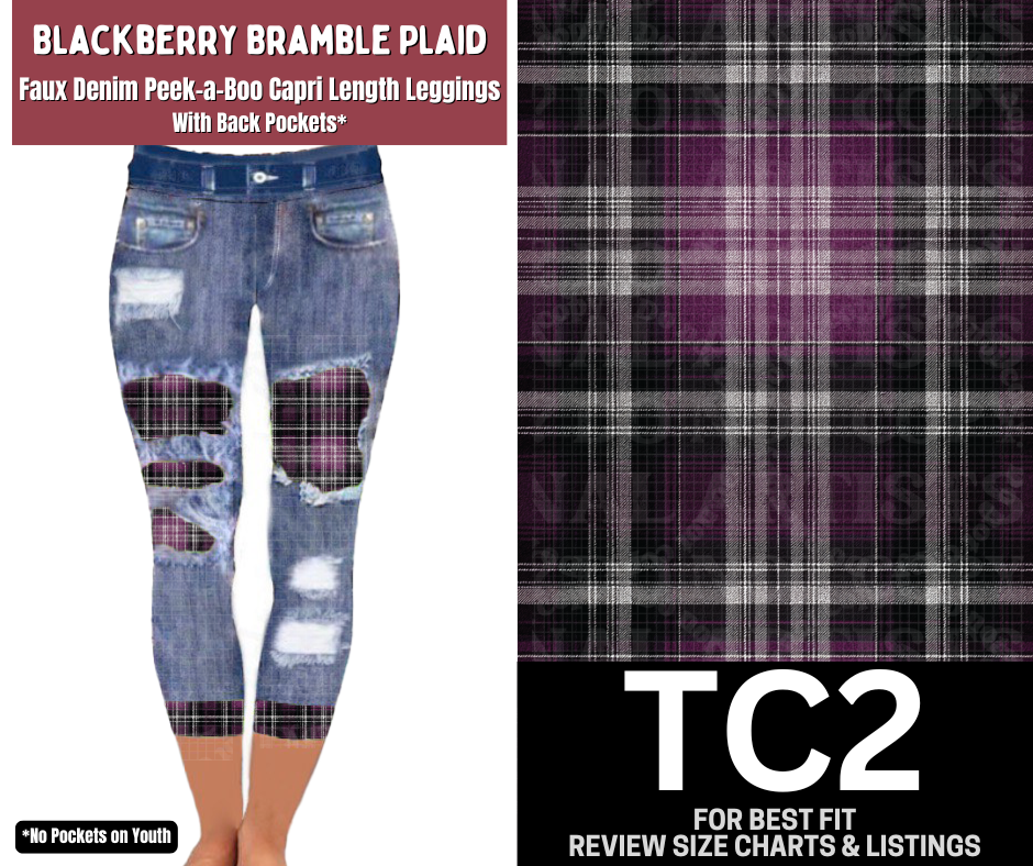 Blackberry Bramble Plaid Capri Faux Denim Peekaboo