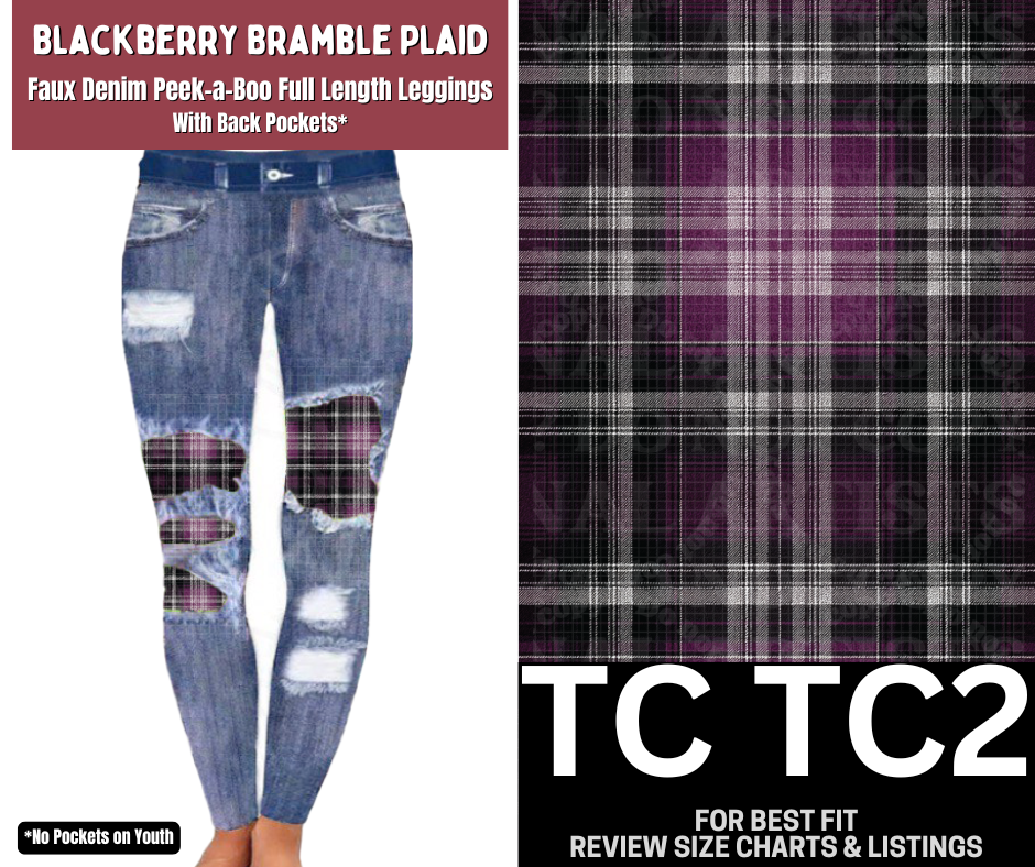 Blackberry Bramble Plaid Faux Denim Full Length Peekaboo Leggings