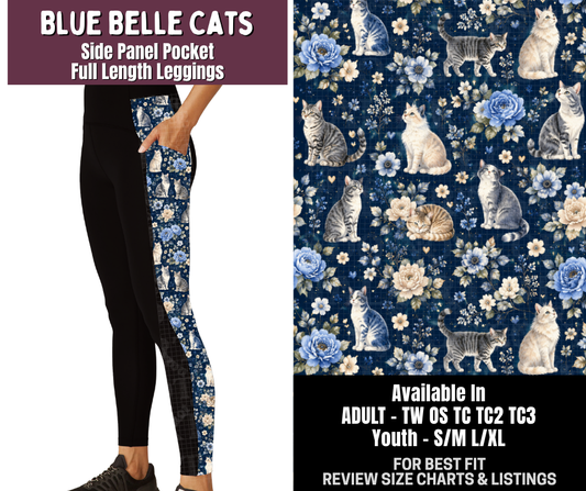 Preorder! Closes 9/14. ETA Dec. Blue Belle Cats Side Panel Pocket Full Length Leggings