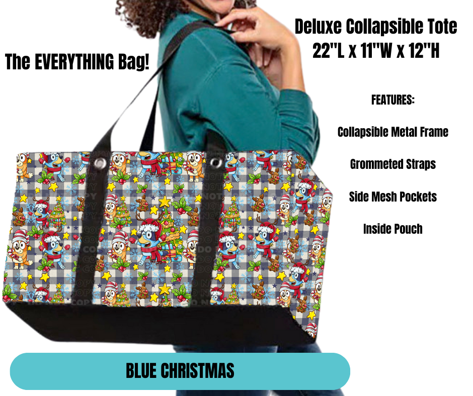 Blue Christmas Collapsible Tote