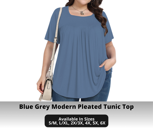 Preorder! Closes 10/30. ETA Jan. Blue Grey Modern Pleated Tunic Top