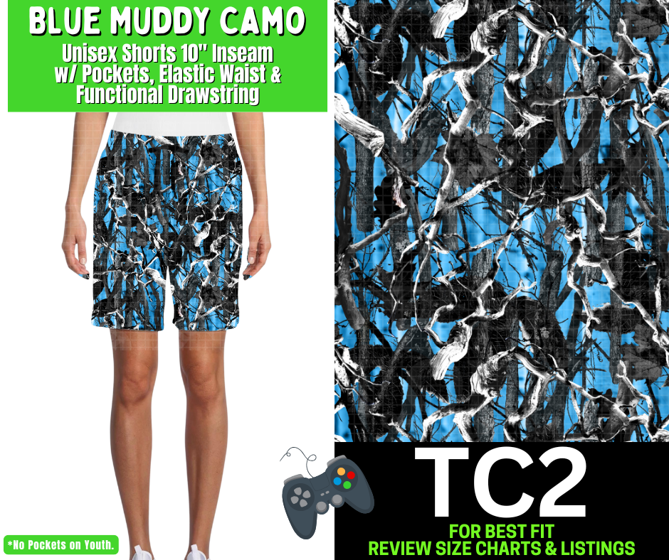 Blue Muddy Camo Unisex Shorts