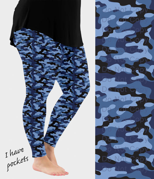 RTS - Blue Camo Leggings w/ Pockets