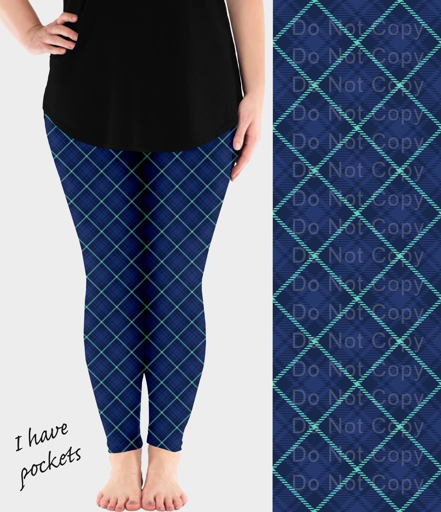 RTS - Blue Diagonal Plaid Leggings w/ Pockets