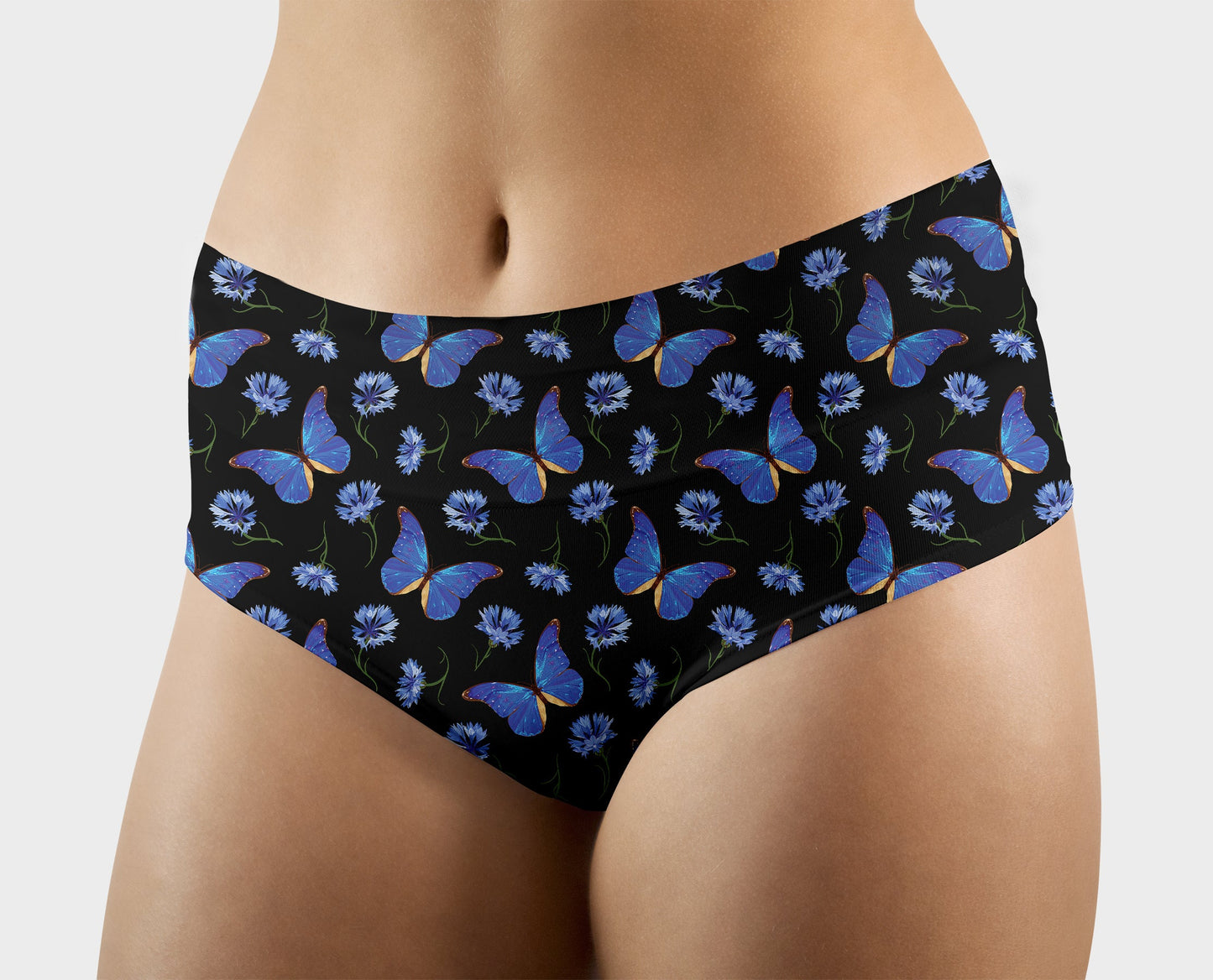 RTS - Blue Flower Butterfly Hipster/High Waist Panties