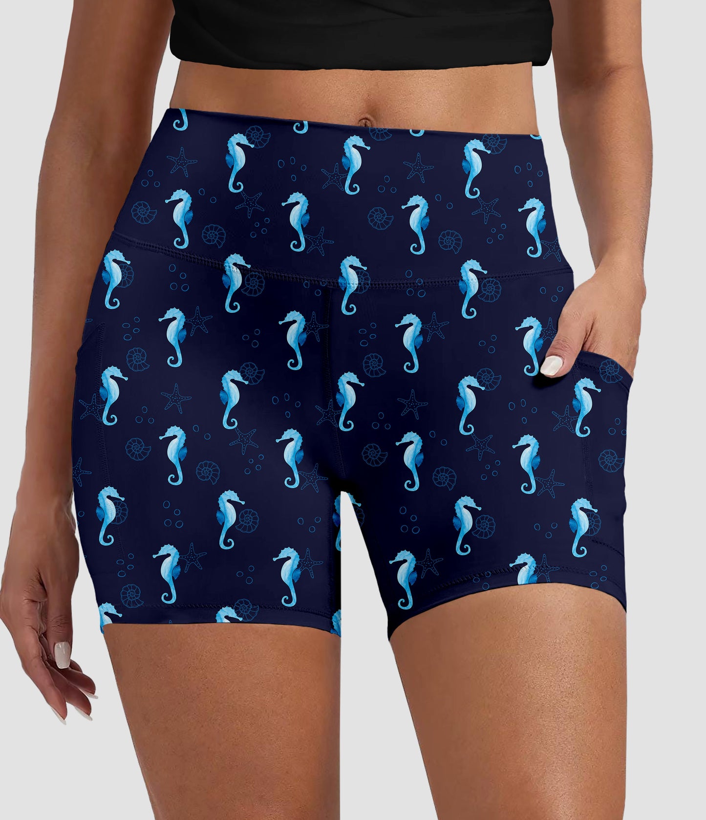 RTS - Blue Seahorse Biker Shorts w/ Pockets