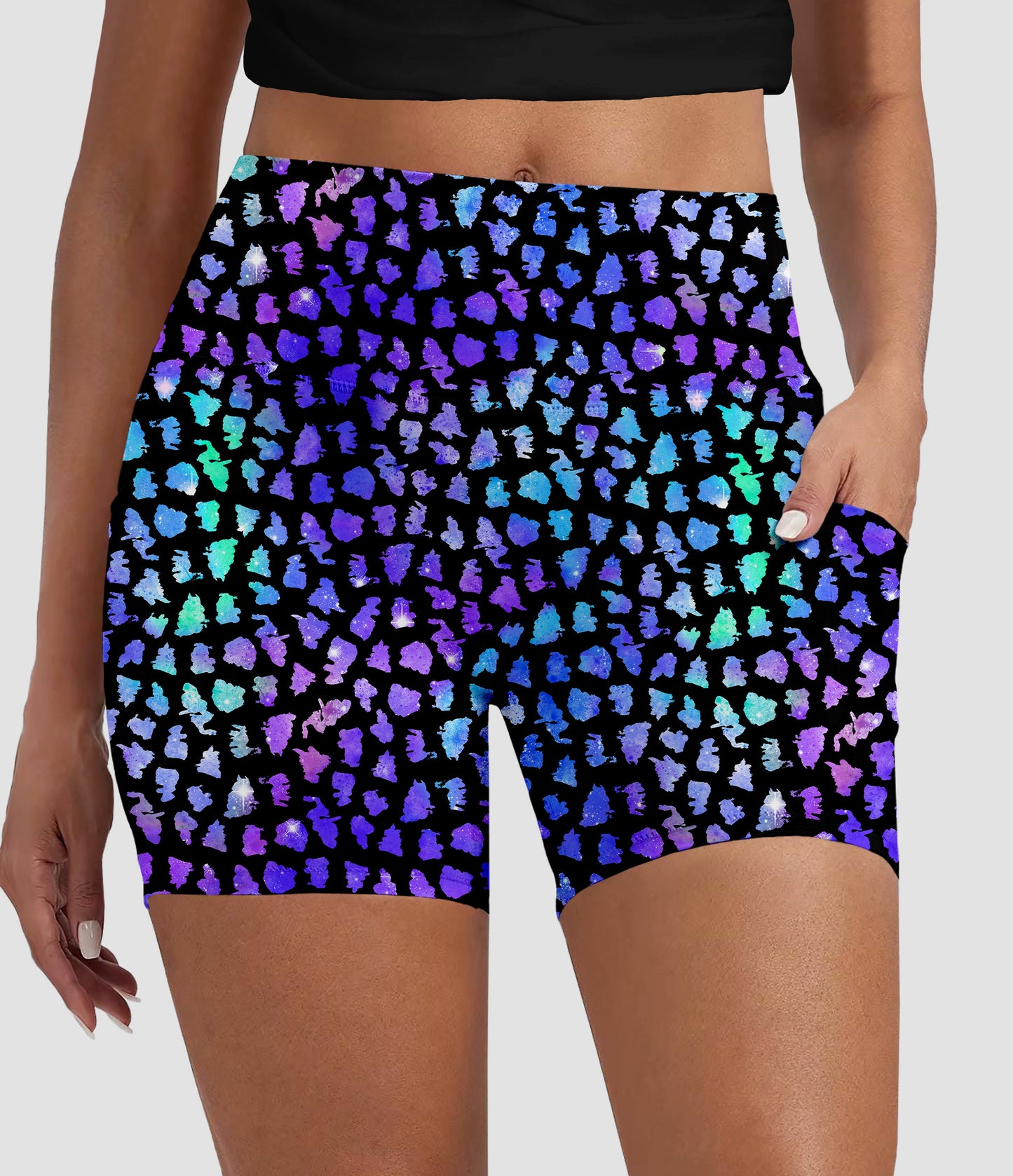 RTS - Blue and Purple Animal Print Biker Shorts w/ Pockets