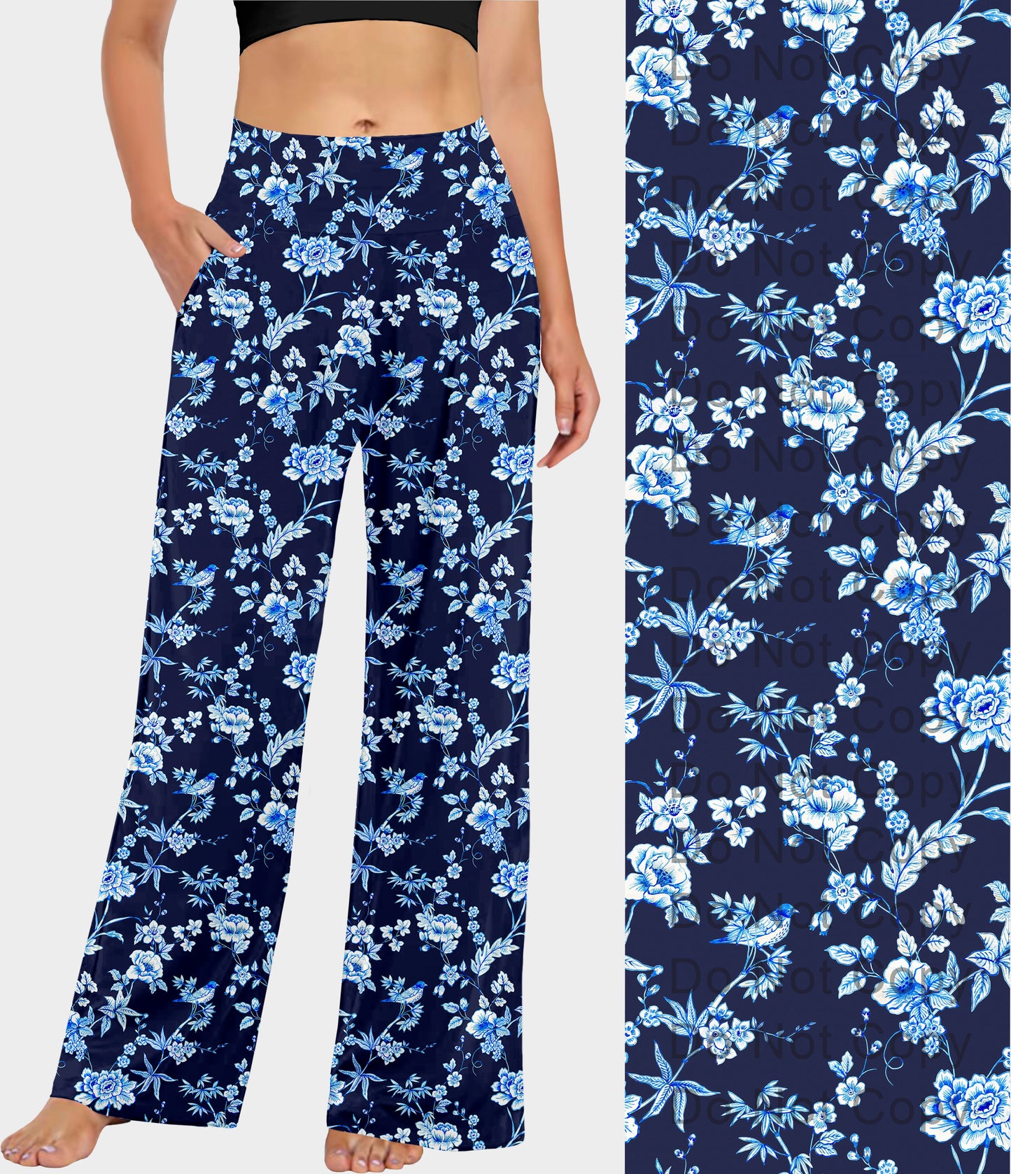 RTS - Blue and White Floral Birds Lounge Pants