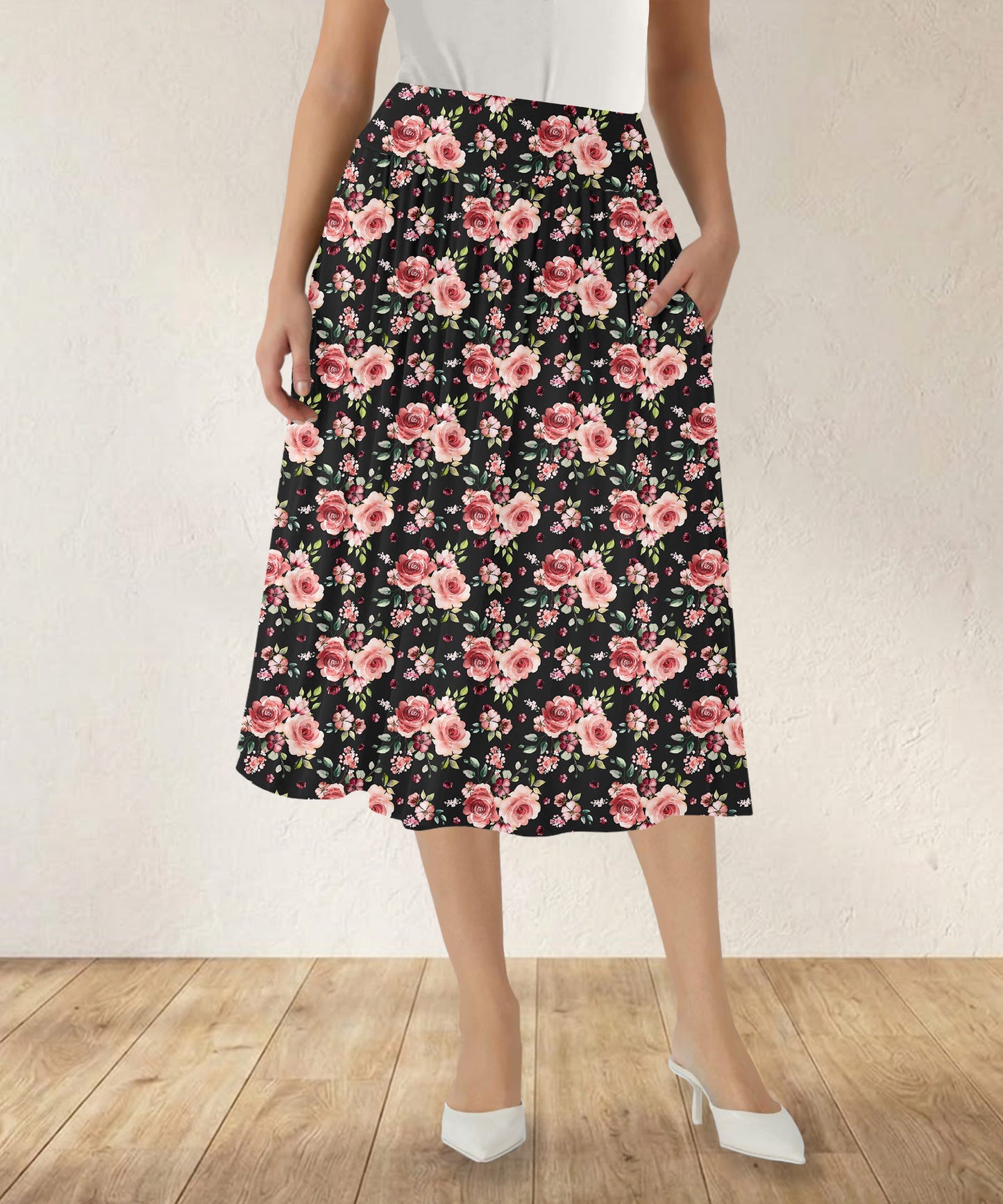 RTS - Blushing Blooms Swing Skirt with Pockets