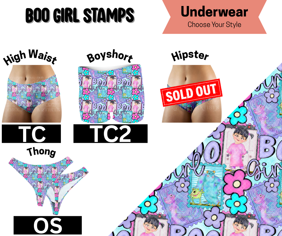 Boo Girl Stamps High Waist, Boyshort, & Thong Underwear