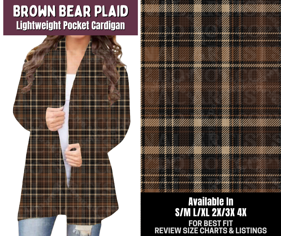 Preorder! Closes 9/14. ETA Dec. Brown Bear Plaid Pocket Cardigan