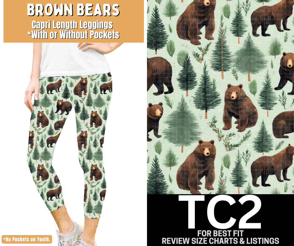 Brown Bears Capri Length Leggings w/ Pockets