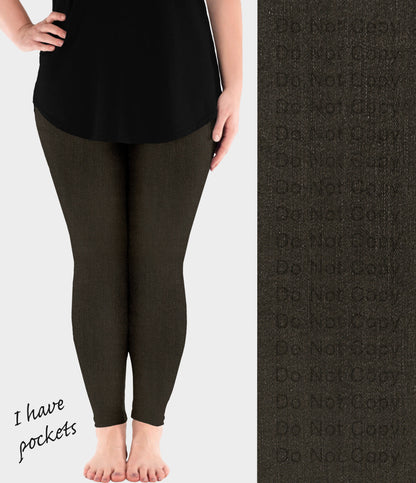 RTS - Brown Faux Denim Leggings w/ Pockets