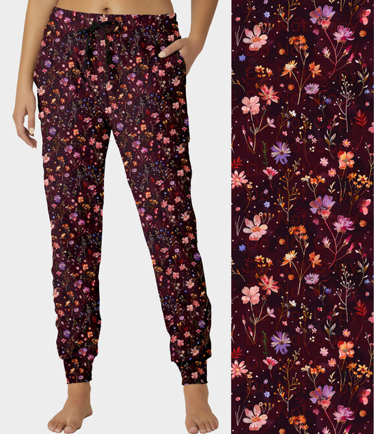 RTS - Burgundy Wildflowers Joggers