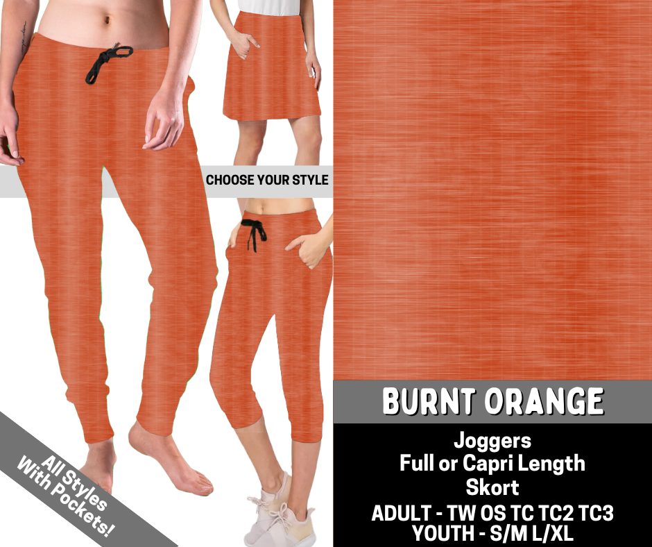 Preorder! Closes 6/15. ETA Sept. Burnt Orange Combo Jogger Lengths & Skort