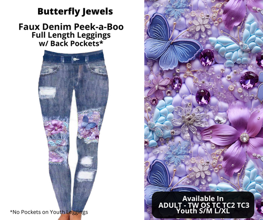 Preorder! Closes 12/23. ETA March. Butterfly Jewels Full Length Faux Denim Peekaboo