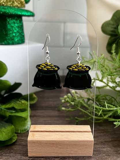 Pot O'Gold Dangle- St. Patrick's-  Hook Earring