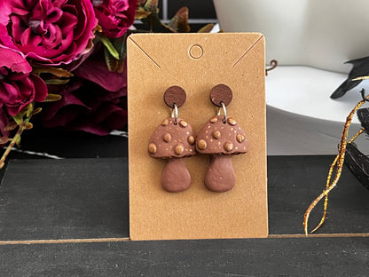 Brown Toadstool Spooky Stud Earrings
