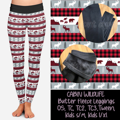 CABIN WILDLIFE  - BUTTER FLEECE LINED LEGGINGS