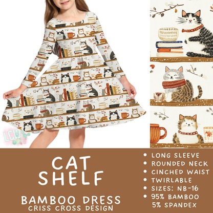 Ready to Ship - Cat Shelf Long Sleeve Criss-Cross Bamboo Dress - 6