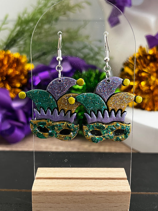 Jester Mask- Mardi Gras- Hook Earring