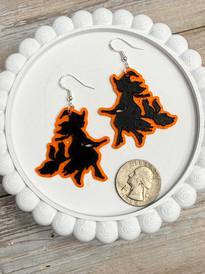 Flying Witch Silhouette- 3D Printed Earrings - Halloween