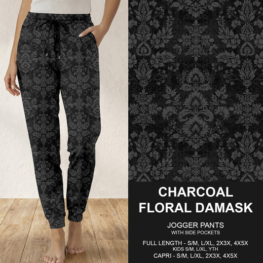 B317 - Preorder Charcoal Floral Damask Joggers (Closes 10/18. ETA: late Dec.)