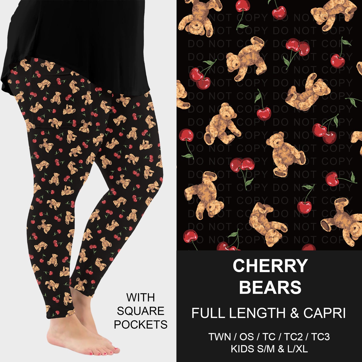 B309 - Preorder Cherry Bears Leggings w/ Pockets (Closes 8/23. ETA: late Oct.)