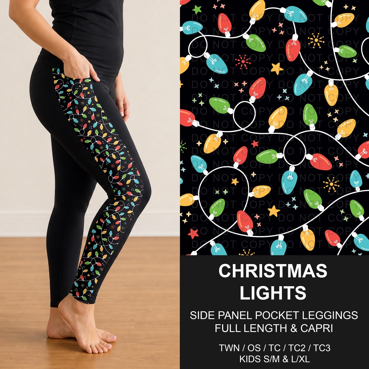 B311 - Preorder Christmas Lights Side Panel Pocket Leggings (Closes 9/06. ETA: mid Nov.)