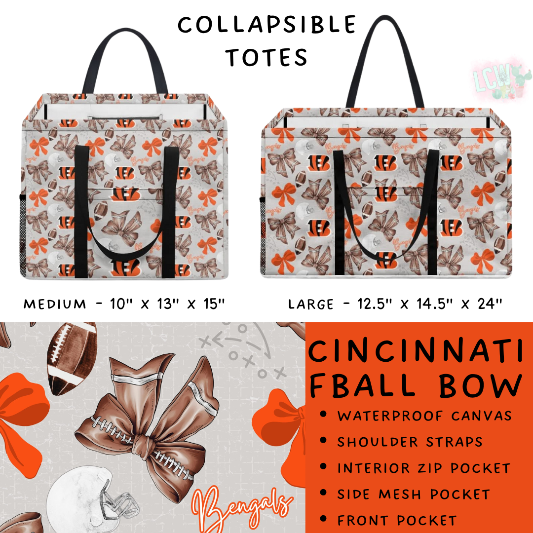 Ready To Ship - Cincinnati Bow Collapsible Tote - Medium and Large