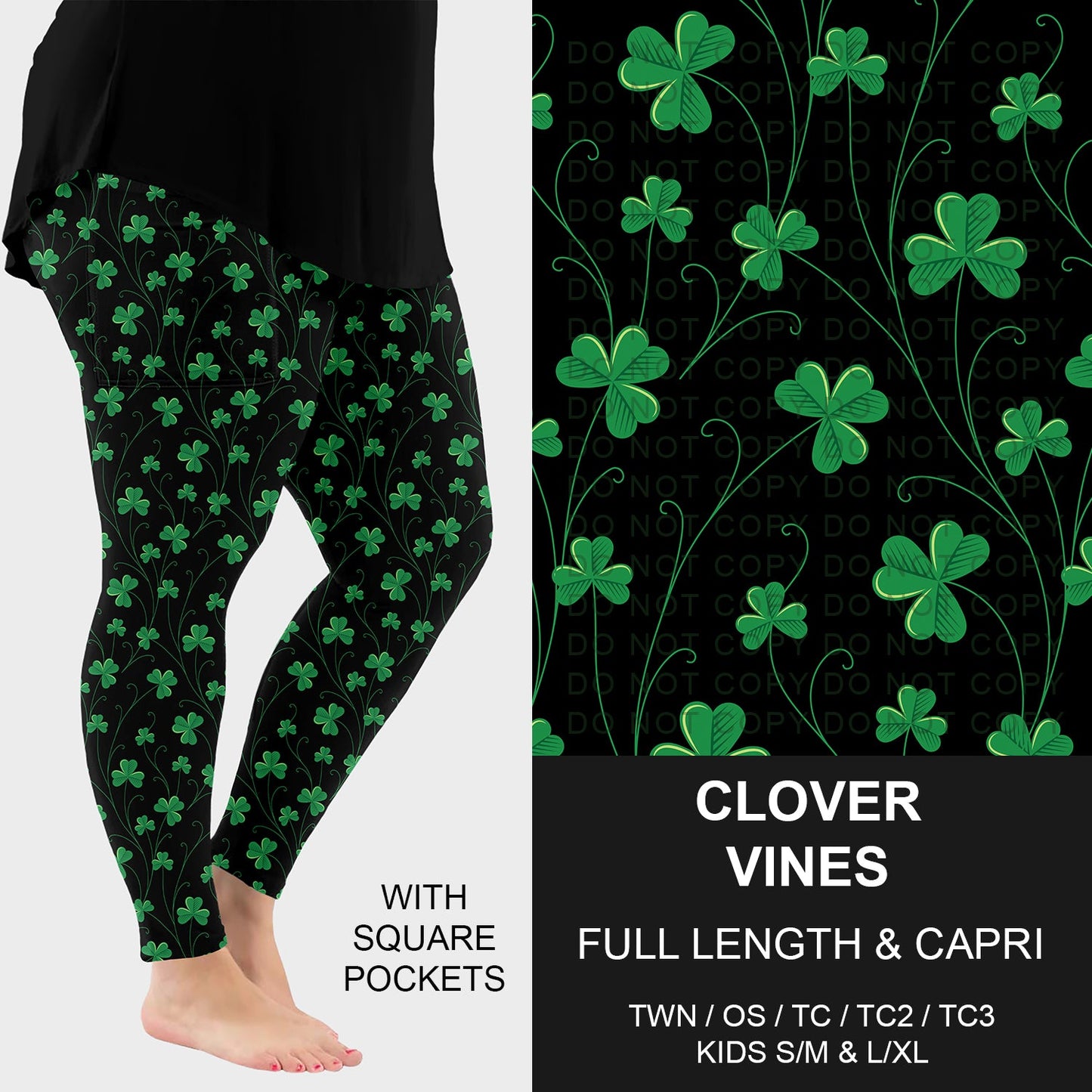 B268 - Preorder Clover Vines Leggings w/ Pockets (Closes 12/28. ETA: mid Feb.)