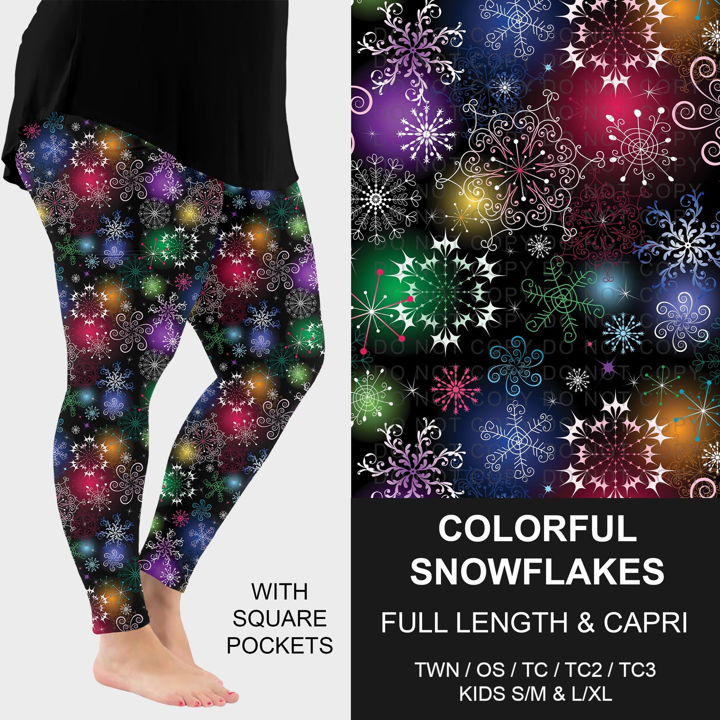 B311 - Preorder Colorful Snowflakes Leggings w/ Pockets (Closes 9/06. ETA: mid Nov.)