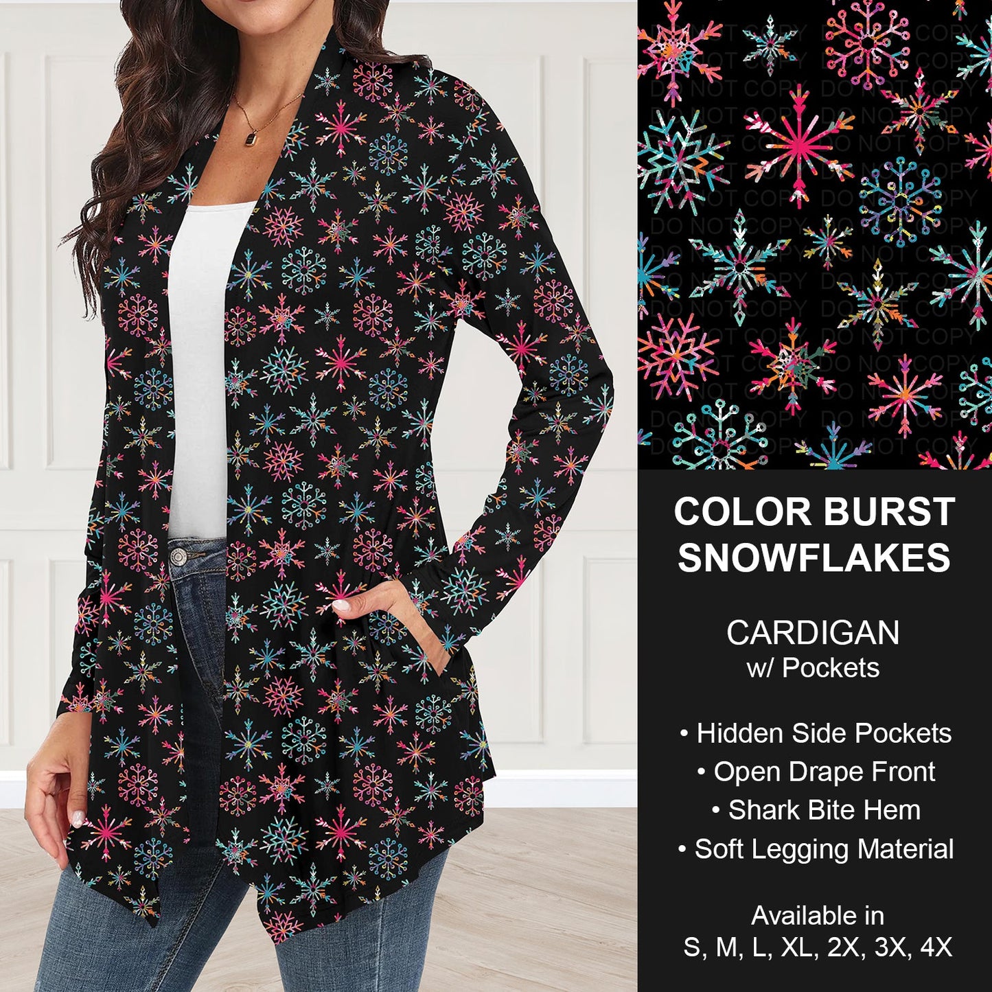 B303 - Preorder Color Burst Snowflakes Cardigan w/ Pockets (Closes 7/26. ETA: early Oct.)