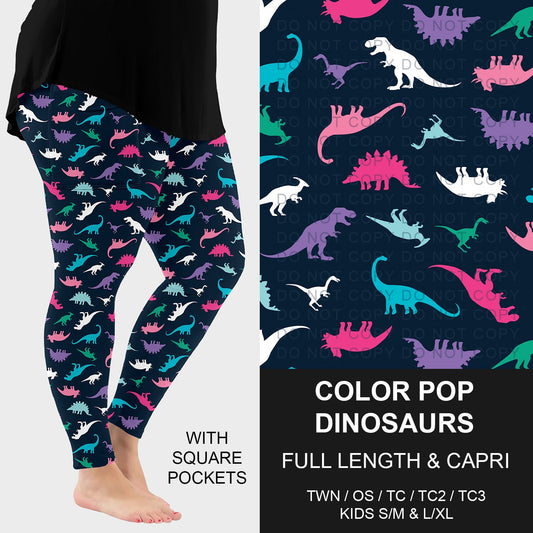 B294 - Preorder Color Pop Dinosaurs Leggings w/ Pockets (Closes 6/07. ETA: early Aug.)