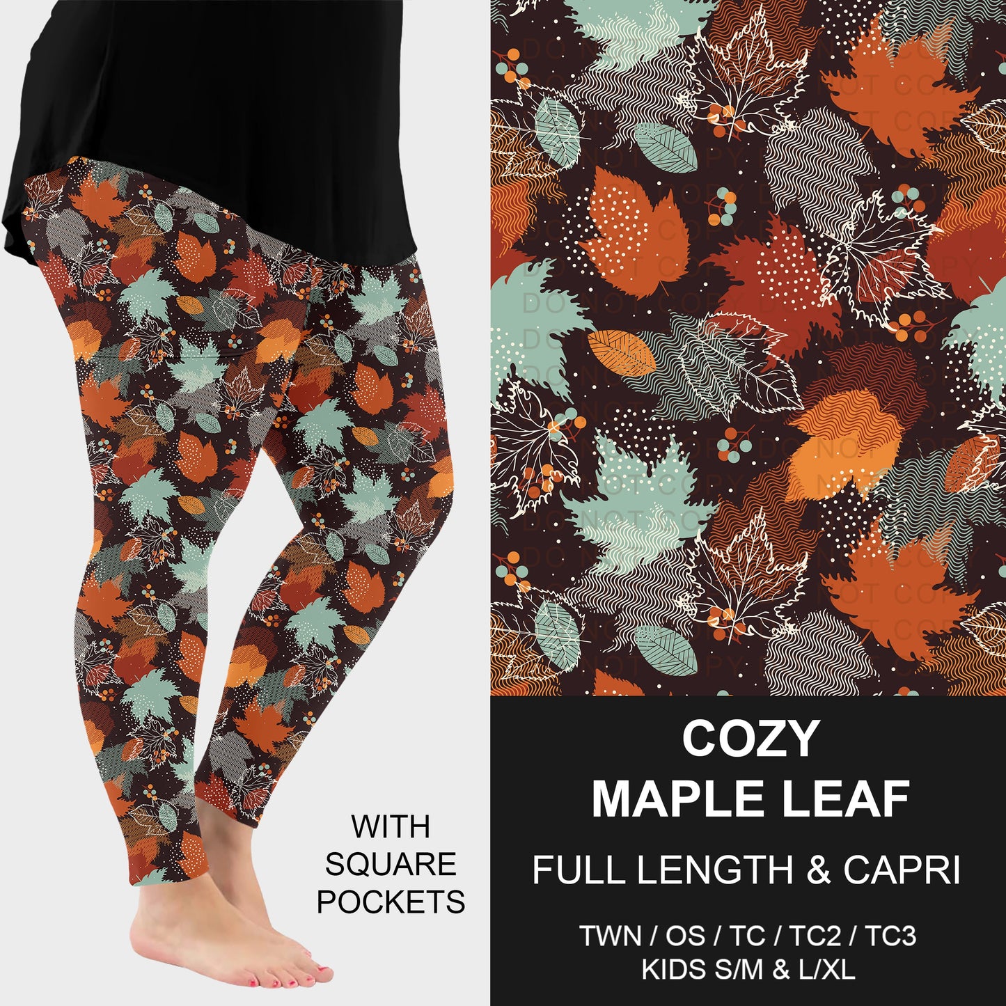B308 - Preorder Cozy Maple Leaves Leggings w/ Pockets (Closes 8/16. ETA: late Oct.)