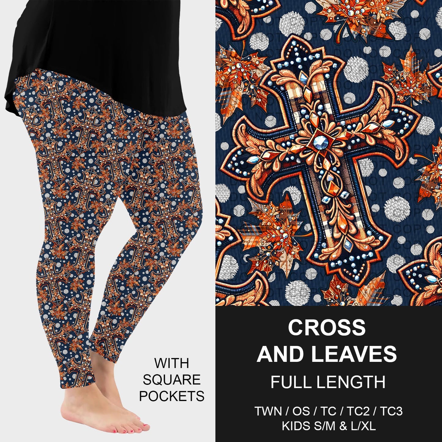 B246 - Preorder Cross and Leaves Leggings w/ Pockets (Closes 8/17. ETA early Oct.)