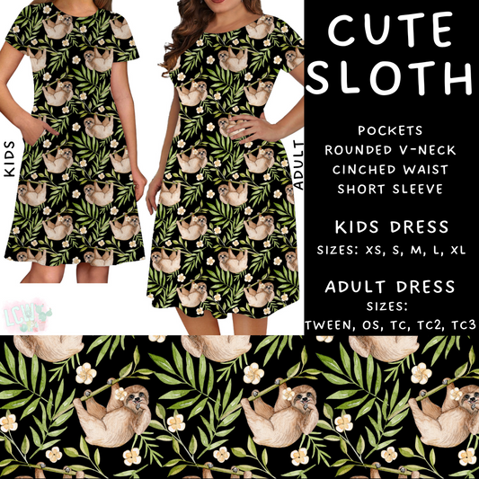 Batch #277 - December Request Run - Closes 1/27 - ETA late March - Cute Sloth Adult & Kids Dresses