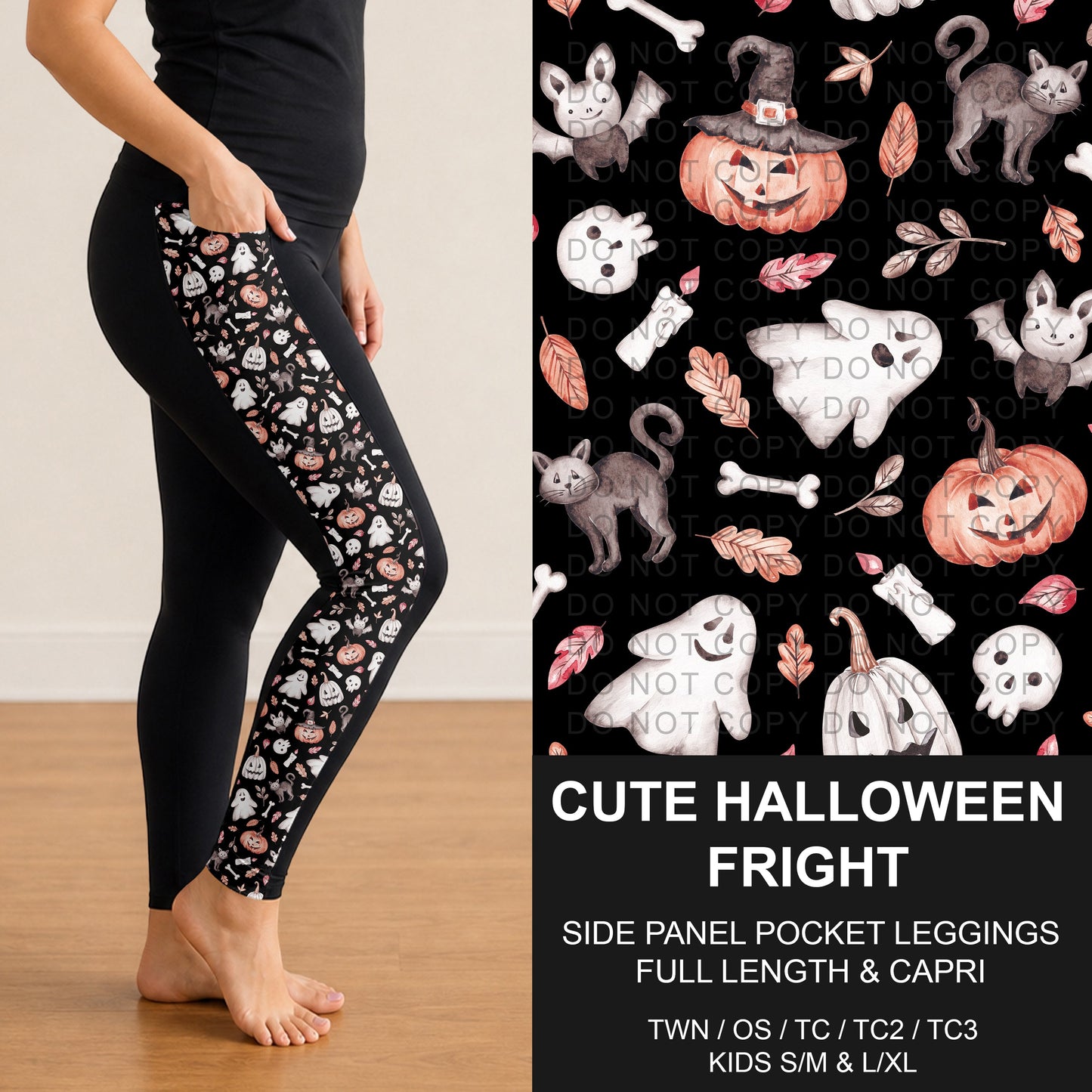 B307 - Preorder Cute Halloween Fright Side Panel Pocket Leggings (Closes 8/02. ETA: early Oct.)