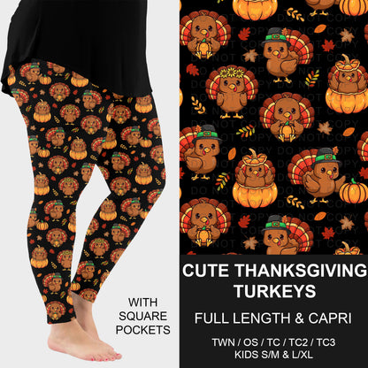 B308 - Preorder Cute Thanksgiving Turkeys Leggings w/ Pockets (Closes 8/16. ETA: late Oct.)