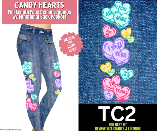 Candy Hearts Full Length Faux Denim w/ Side Leg Designs