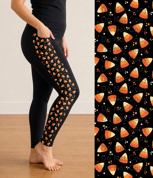 RTS - Candy Corn Halloween Side Panel Leggings with Pockets