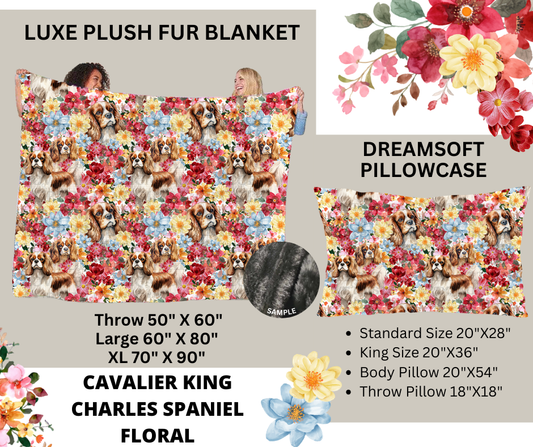 Preorder! Closes 2/24. ETA May. Cavalier King Charles Spaniel Floral Luxe Plush Fur Blanket and/or DreamSoft Pillowcase