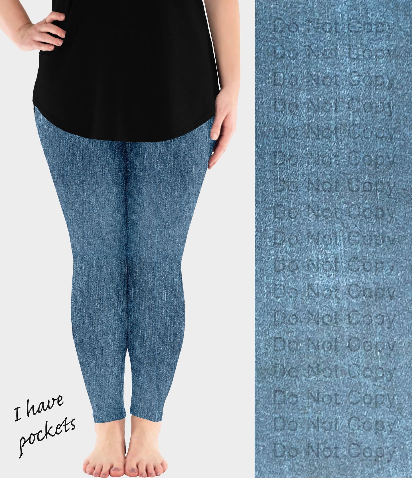 RTS - Classic Blue Faux Denim Leggings w/ Pockets