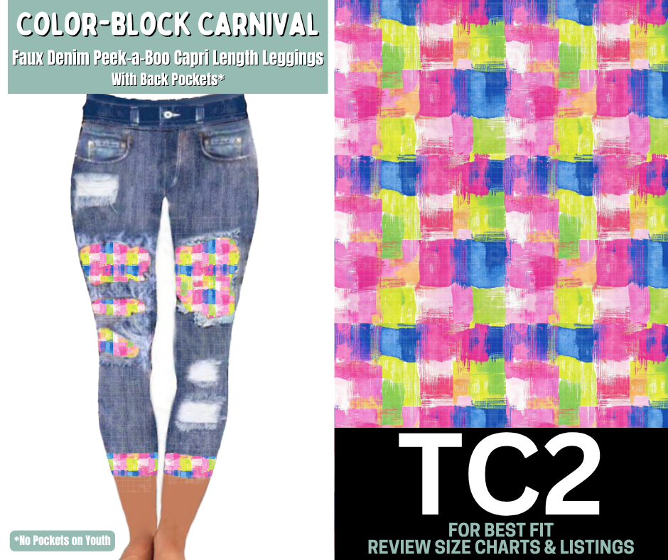 Color-Block Carnival Capri Faux Denim Peekaboo